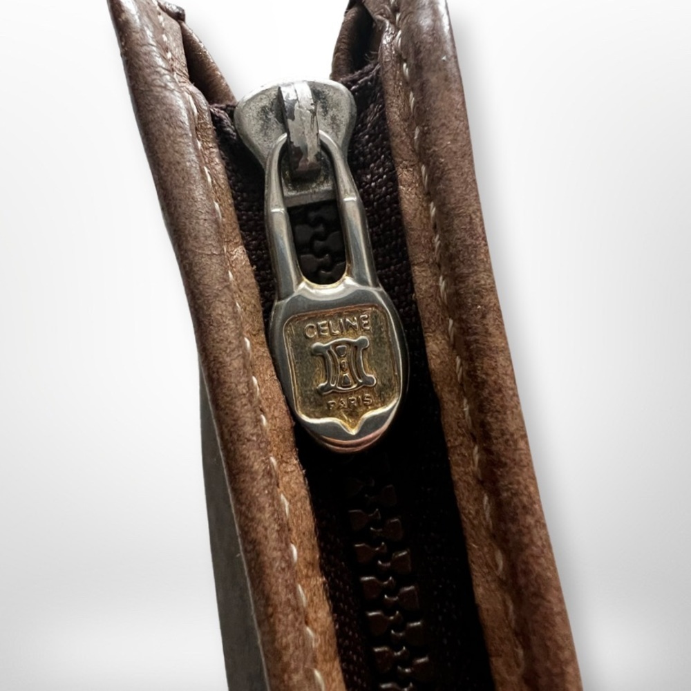 Celine Brown Triomphe PVC and Calfskin Leather Clutch - Picture 8 of 9